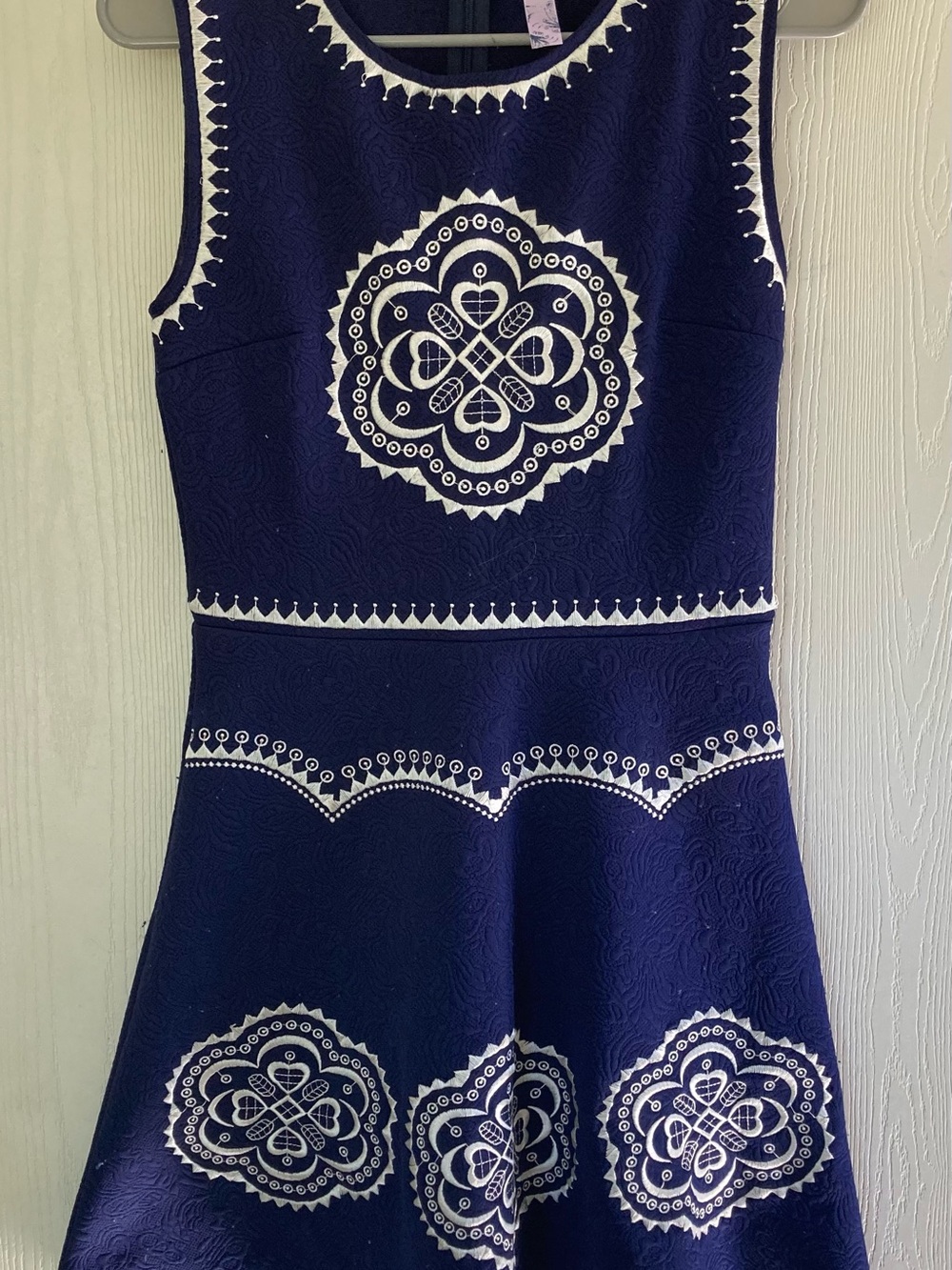 Girls Navy Blue Sleeveless Embroidered Fit & Flare Dress